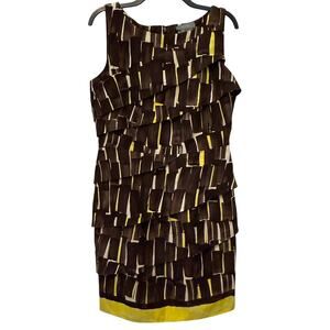 Eccoci Layered Shell Dress Brown Yellow Silk Linen Size 12